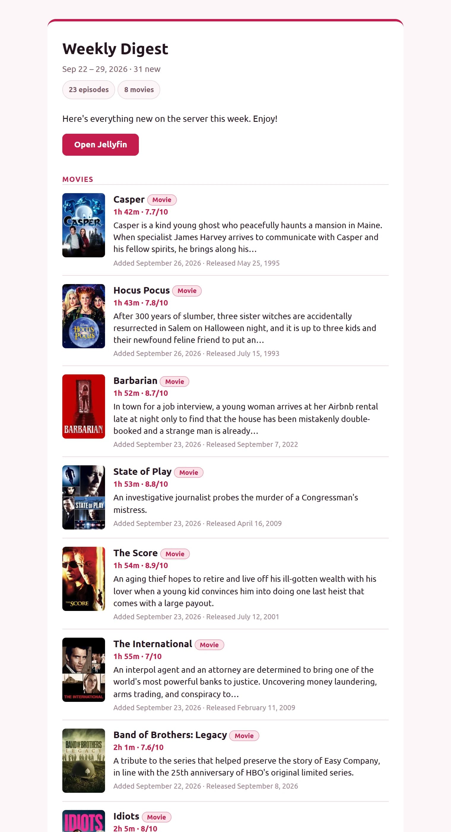 A newsletter email using the Default design