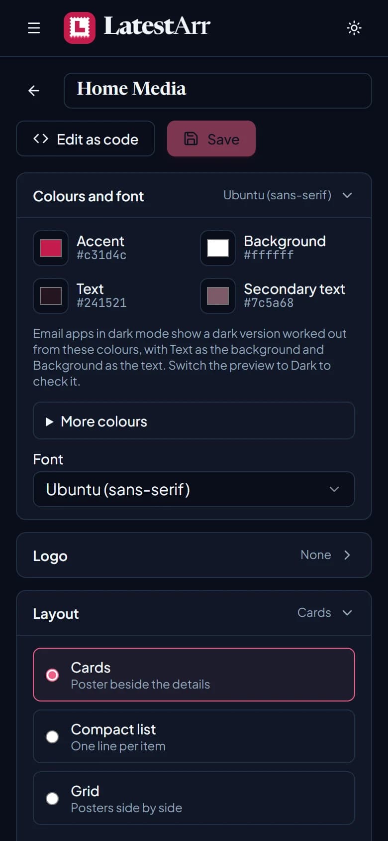 The design editor on a phone
